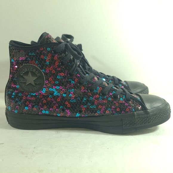 Converse Black Blue Cherry Red Sequin high-top sneaker Women sz 10 Chuck Taylor - Picture 6 of 16